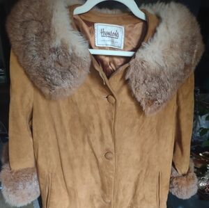 Lux Camel Suede Jacket with Fox Fur Accents